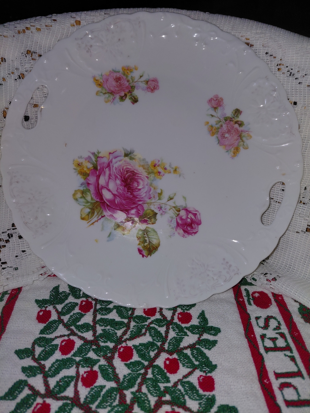 Antique 1918 Rose Floral Porcelain 9" Cake/Cookie Serving Plate - Germany